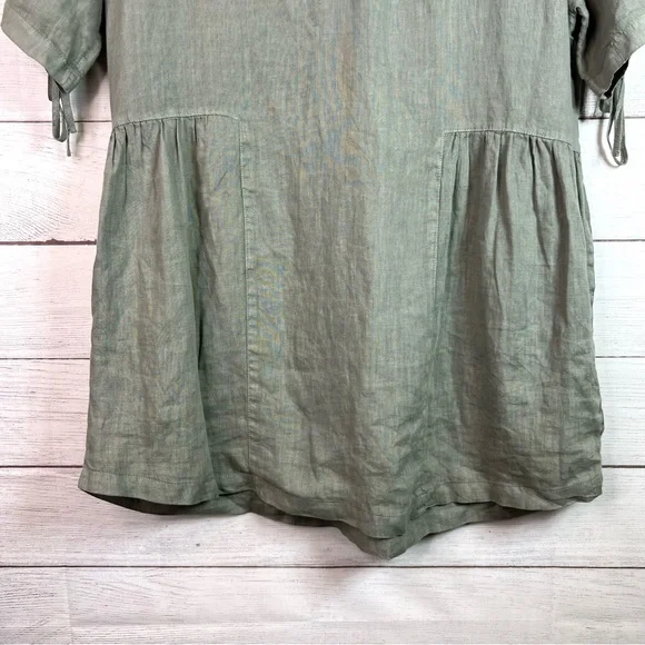 Sigrid Olsen Green Short Sleeve V-Neck Tunic Blouse Linen Lagenlook Size S - Picture 6 of 12